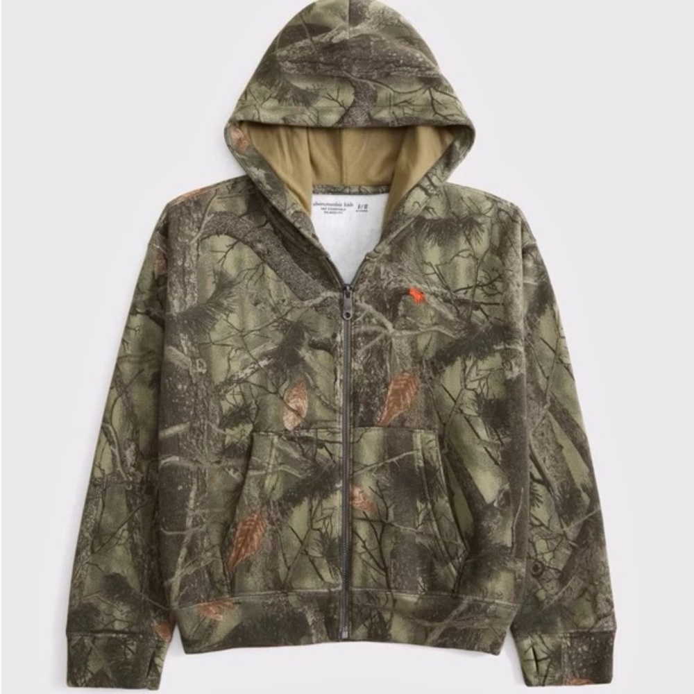 NWOT Abercrombie & Fitch Camo Essential Icon Full Zip Hoodie 13/14